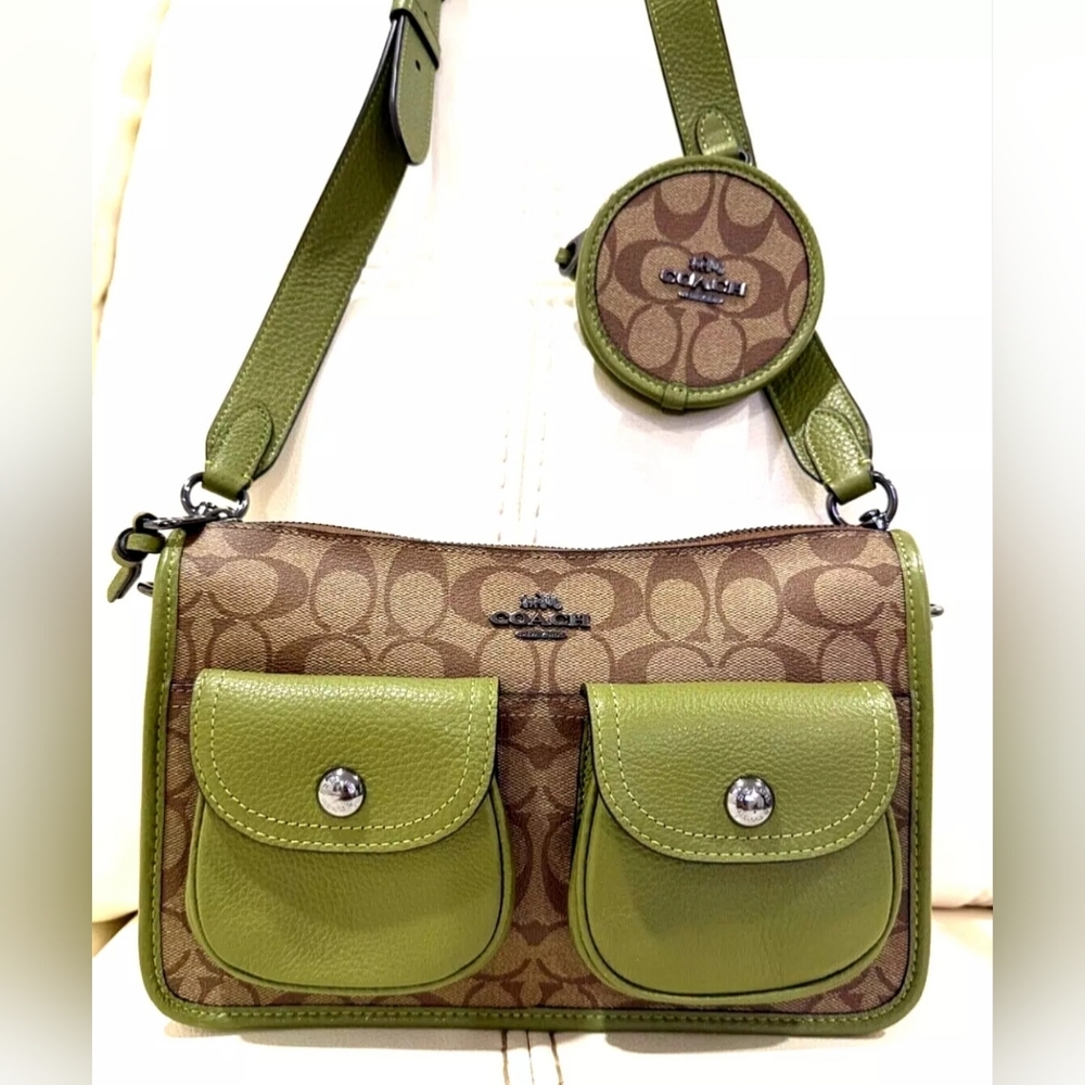 Coach Green and Brown Signature Shoulder Bag
